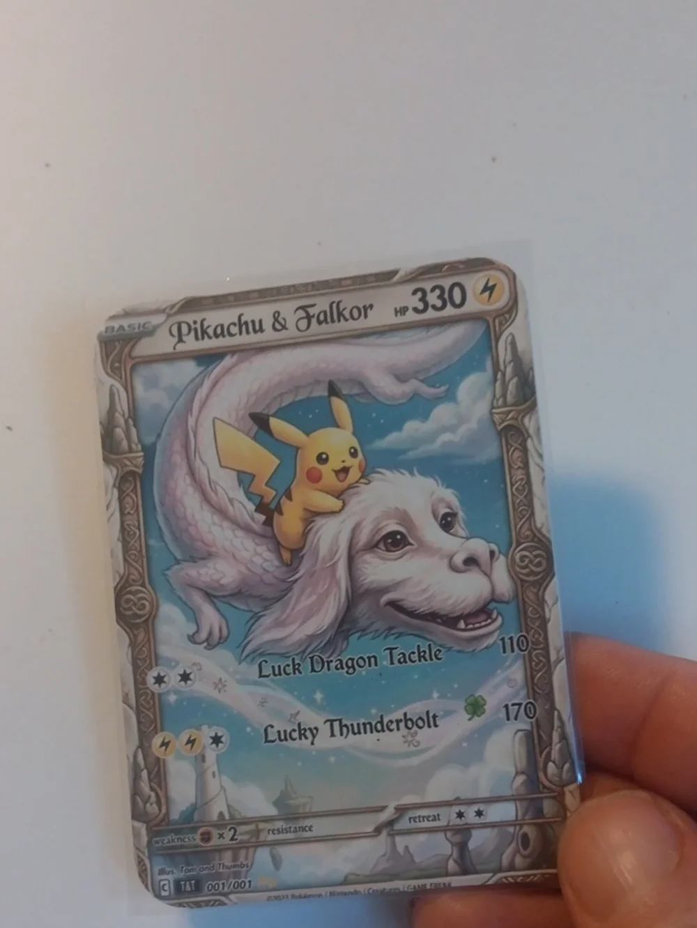 Pikachu & Falkor Pokémon Card – White / Cream Artwork